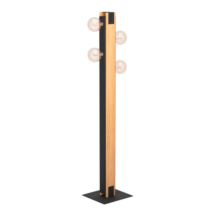 EGLO LAYHAM Stehleuchte Holz braun, schwarz 4x E27 Fußtrittschalter,mit  Kabel+EU-Stecker 127,5cm