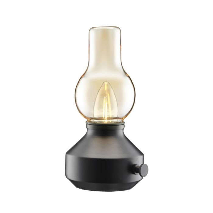 PR Home Glimt LED Akku-Tischleuchte im Vintage Öllampe Look schwarz IP44  21,3x12,8x12,8cm
