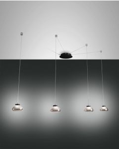 LED Hängeleuchte schwarz Rauchglas Fabas Luce Arabella 350cm 4-flg. 2880lm dimmbar